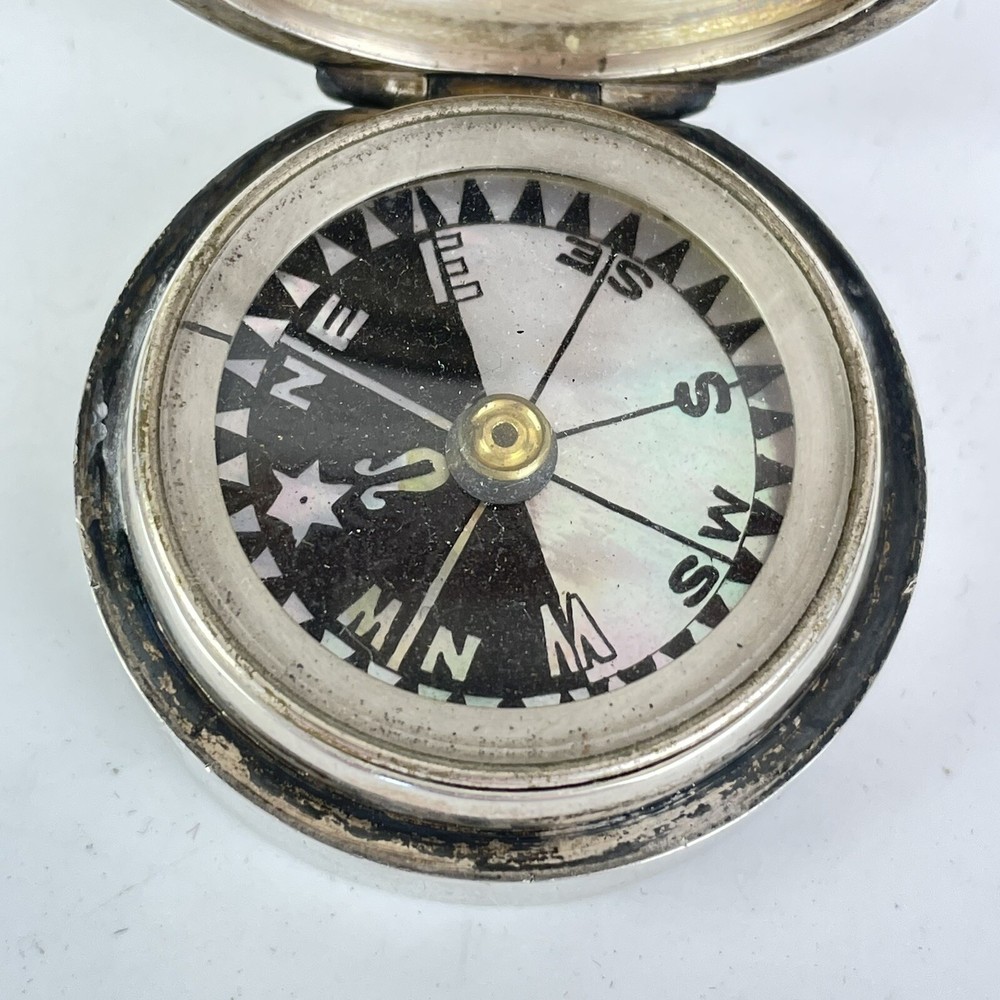 Antique Victorian Solid Silver Cased Compass 4.5cm Wright & Davies London 1896