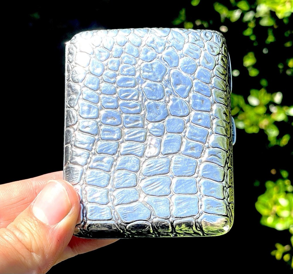 Solid Sterling Silver Hallmarked RARE Crocodile Design Cigarette Card Case
