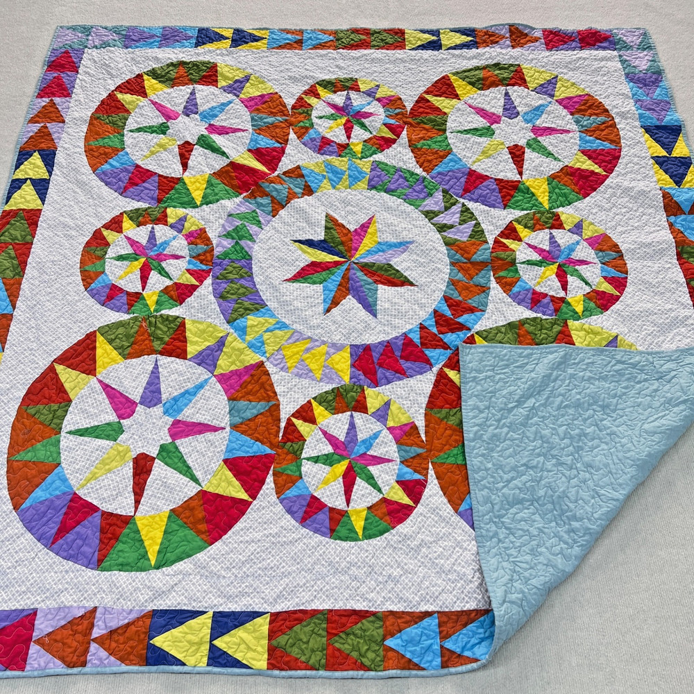 Handmade Over the Rainbow Patchwork Queen Size Cotton Finished QUILT