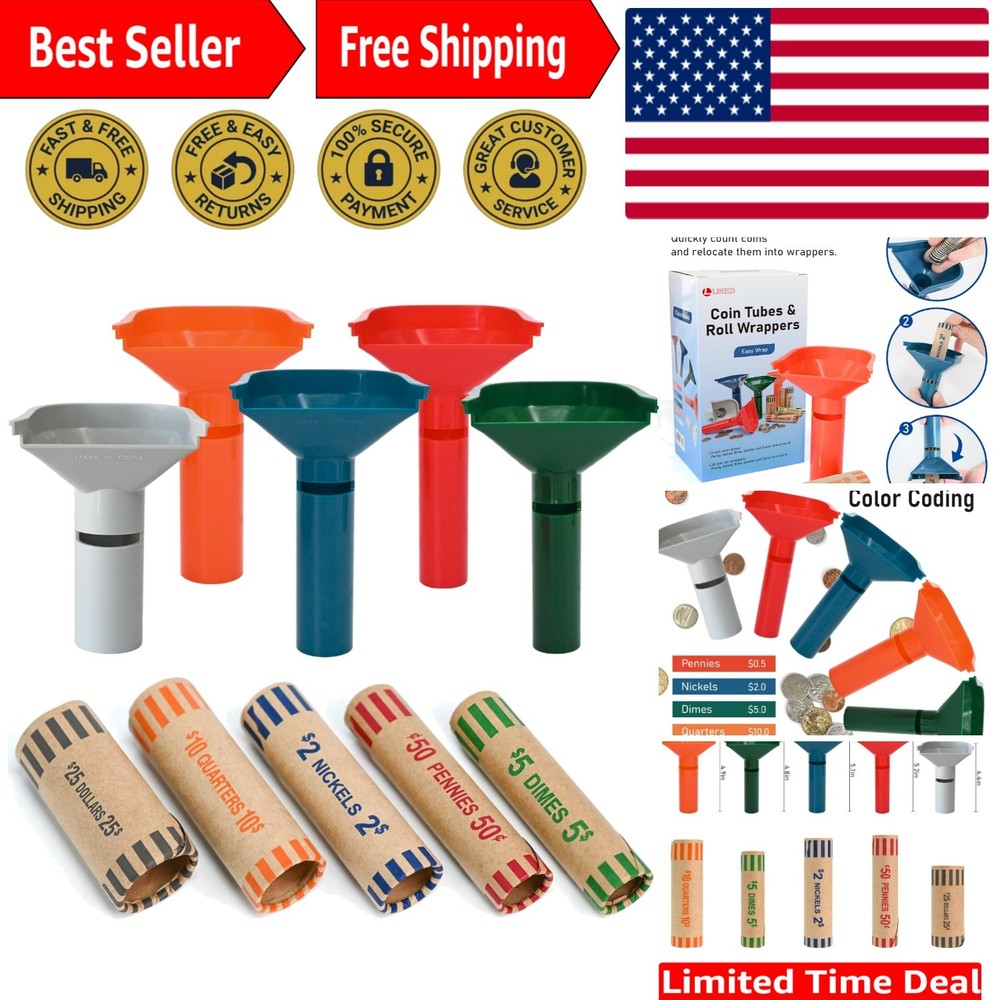 Complete Coin Sorting Solution: 30 Assorted Wrappers & 5 Sorting Tubes Included