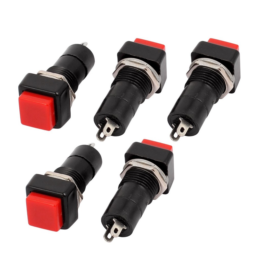 5pcs Red Square Momentary Push Button Switch SPST NO AC 250V 3A