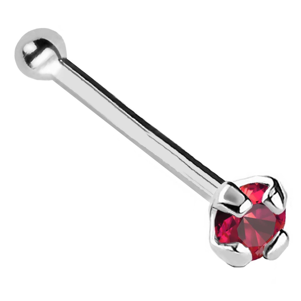 Solid 14kt Gold 22G Nose Bone Ball End Stud Ruby Gemstone Nose Ring Stud