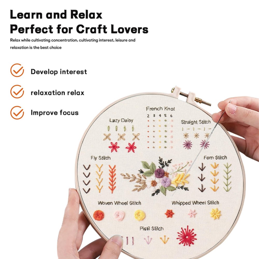 JOINRUN 4 Pack Beginner Embroidery Kit for Adults, Learn small, Panda