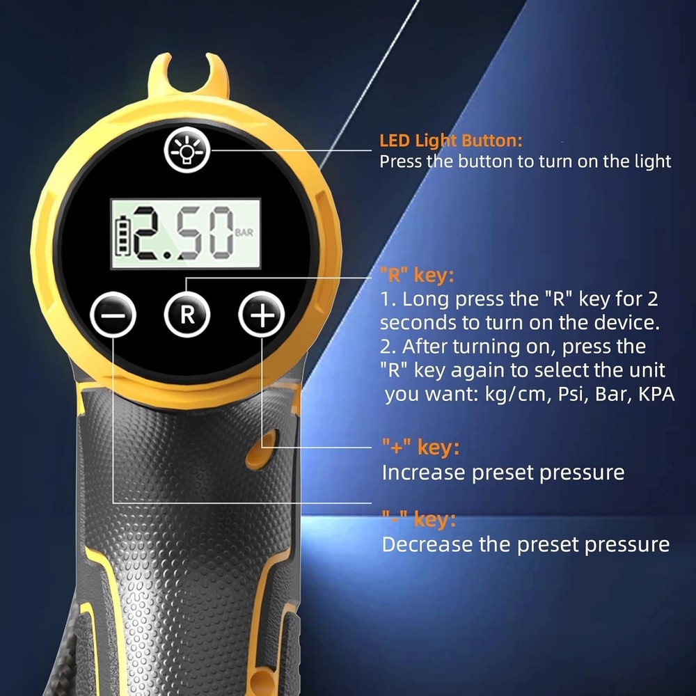 Compact Handheld Air Compressor with Auto Shut-off & Flashlight – Essential Gear