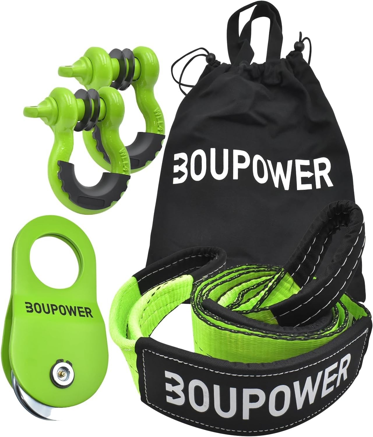 Offroad Recovery Gear Kit Including Snatch Block Pulley with Winch Line Dampener