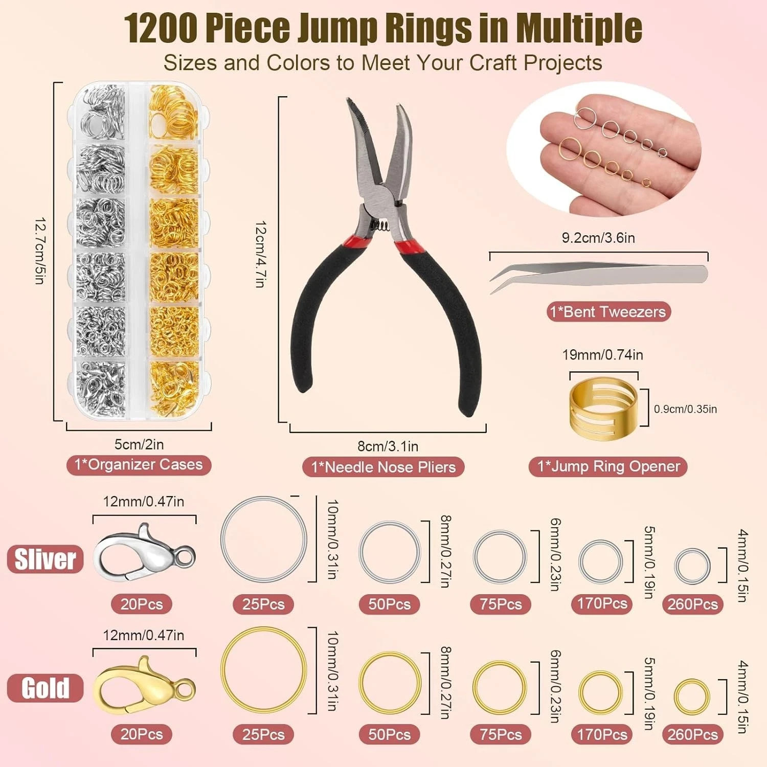 1200 Pcs Jump Rings for Jewelry Making Supplies, Necklace Repair Kit with Open/C