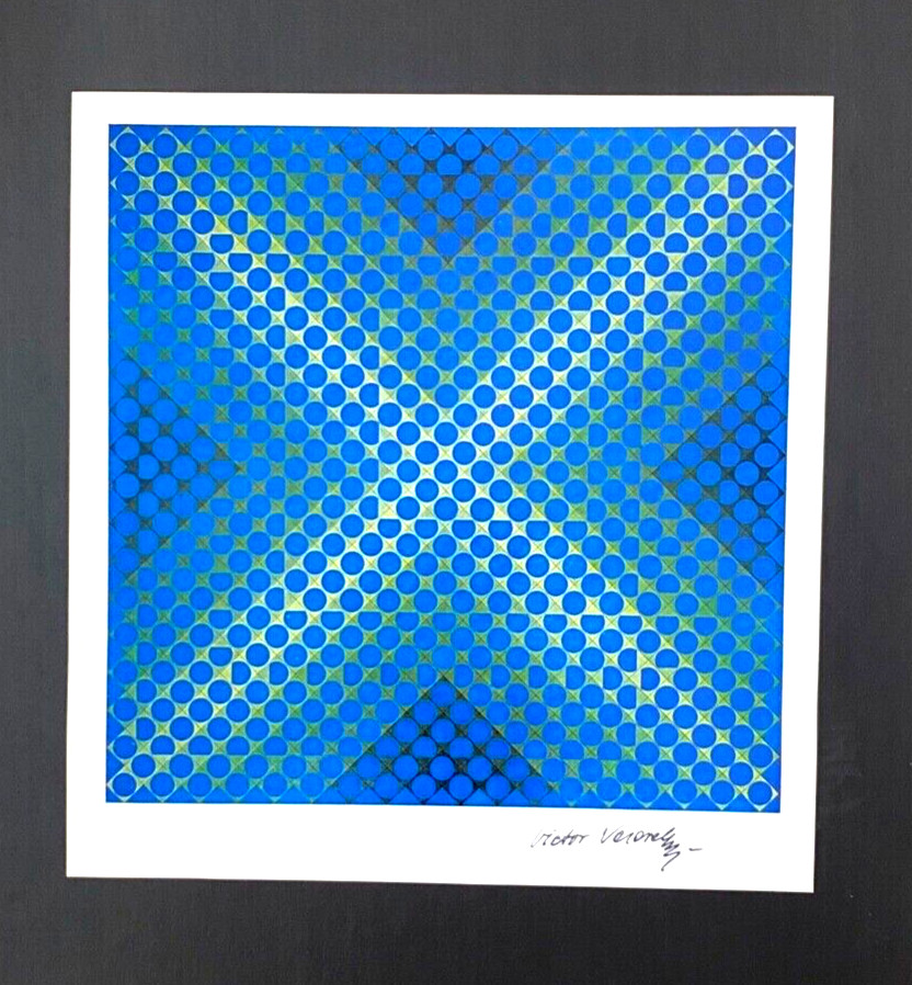 VICTOR VASARELY + SIGNED GEOMETRIC ABSTRACT PRINT FROM 1970 + WITH NEW FRAME