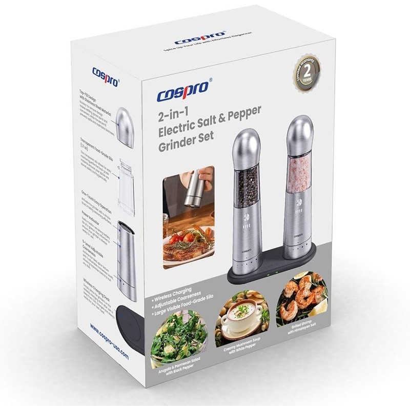 Electric Grinder Set 2 Automatic Spice Mill Qi Wireless Charging One-Hand Use