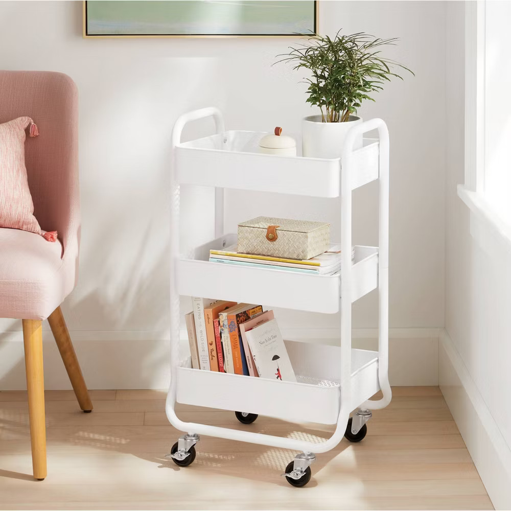 3 Tier Metal Utility Cart White - Brightroom: Rolling Storage Trolley with