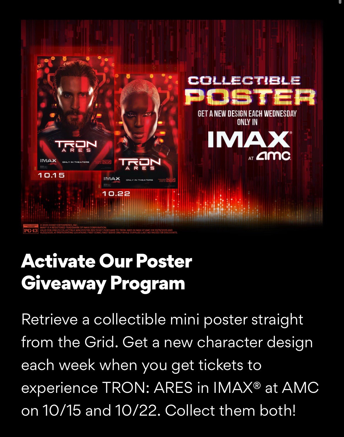 TRON ARES AMC IMAX 19x13 Week 1 Double-Sided Poster - Master Control/Ares/Leto