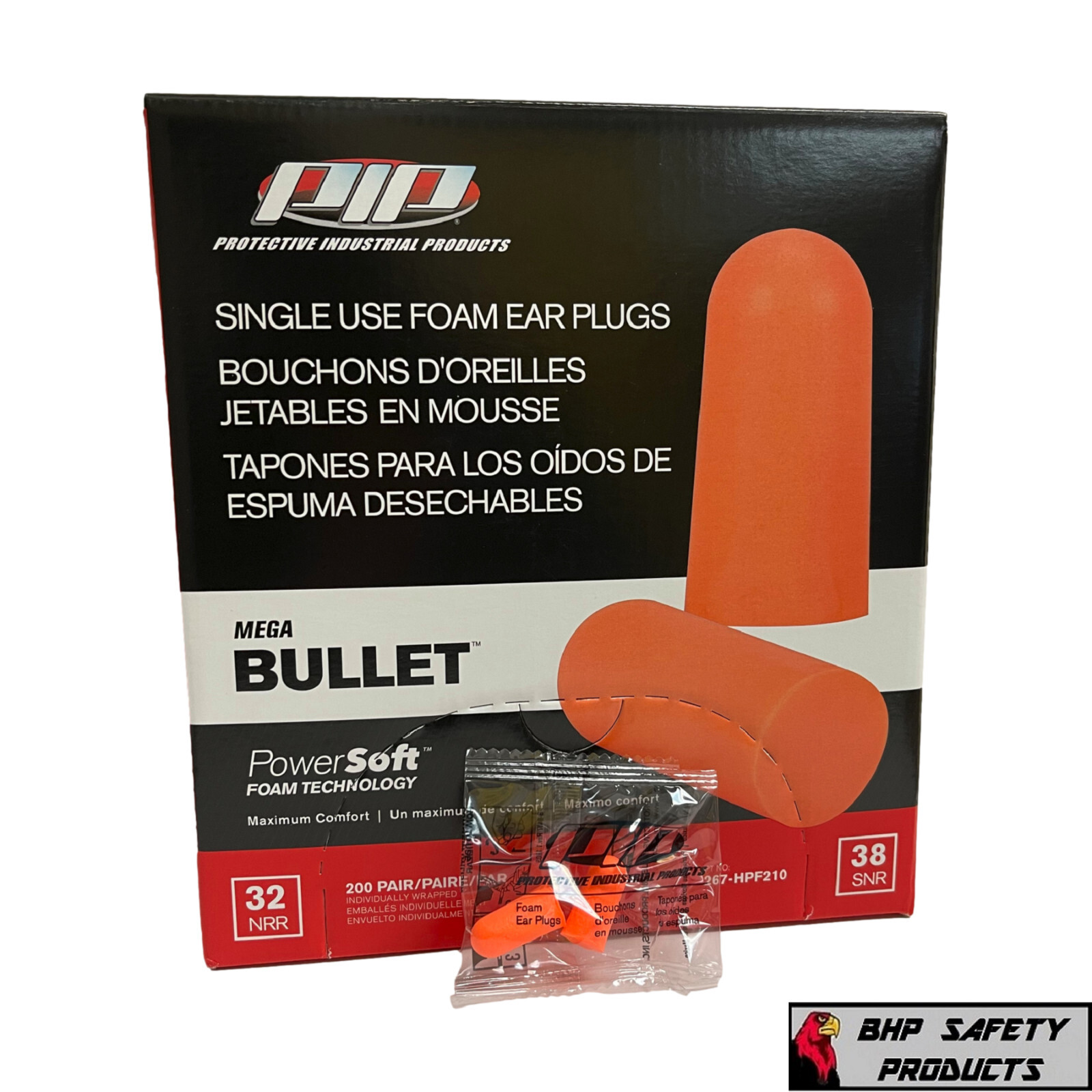 Bullet Disposable Polyurethane Foam Ear Plugs NRR 32 Decibels Uncorded 50 Pairs