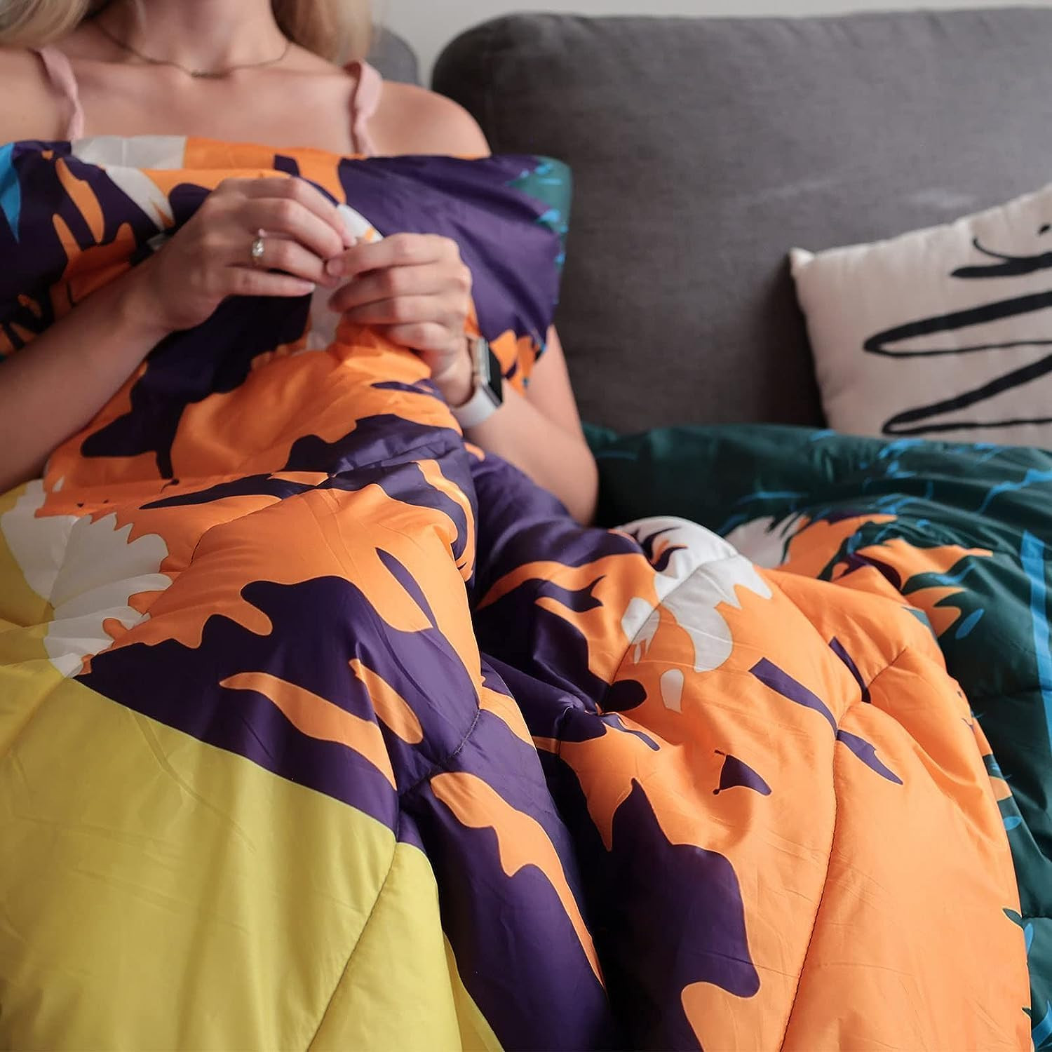 Camping Blanket, Puffy Waterproof Travel Blanket, Warm Cozy Picnic Blanket, for