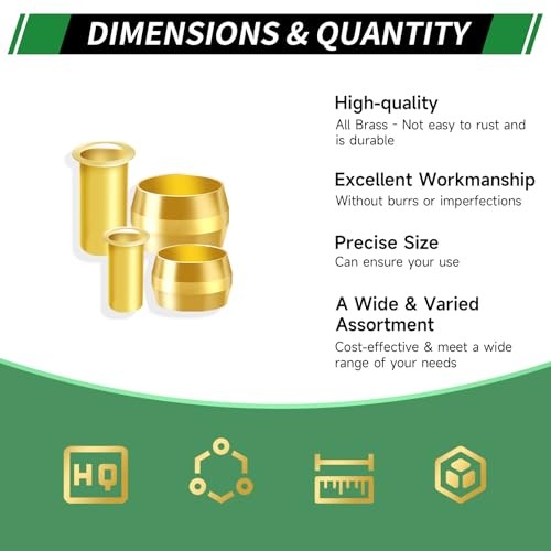110pcs Brass Compression 110PCS Brass Compression Sleeves Ferrules Inserts
