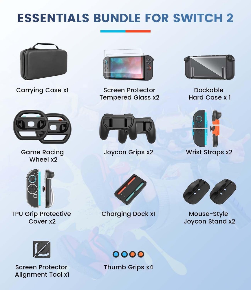 Switch 2 Accessories Bundle for Nintendo 2 2 Kit, Multi-Color