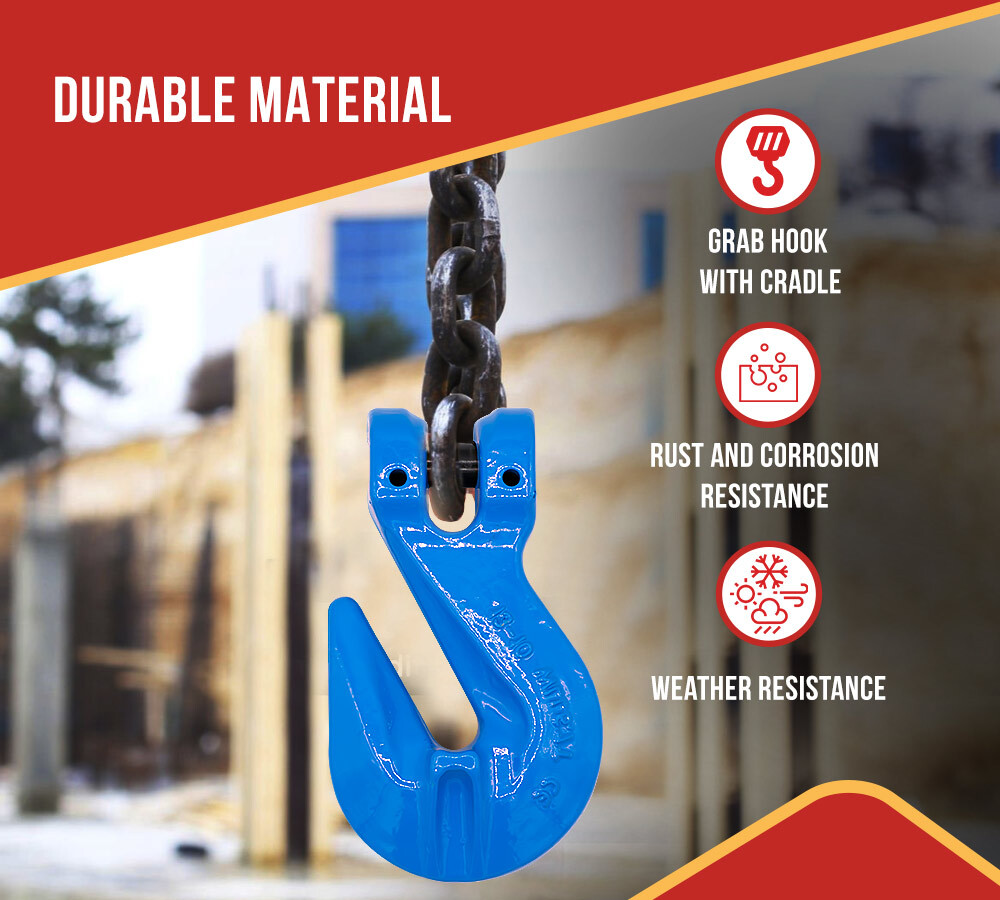 3/8" x 20' G100 High Grade Transportation Chain w/ Grab Hooks, 8800 lbs WLL