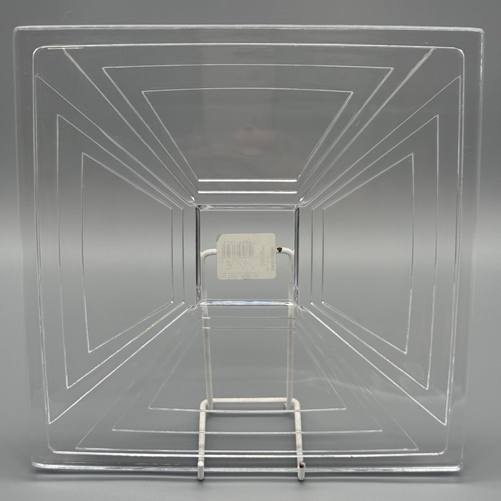Square Clear Glass Decorative Dish With Geometric Design