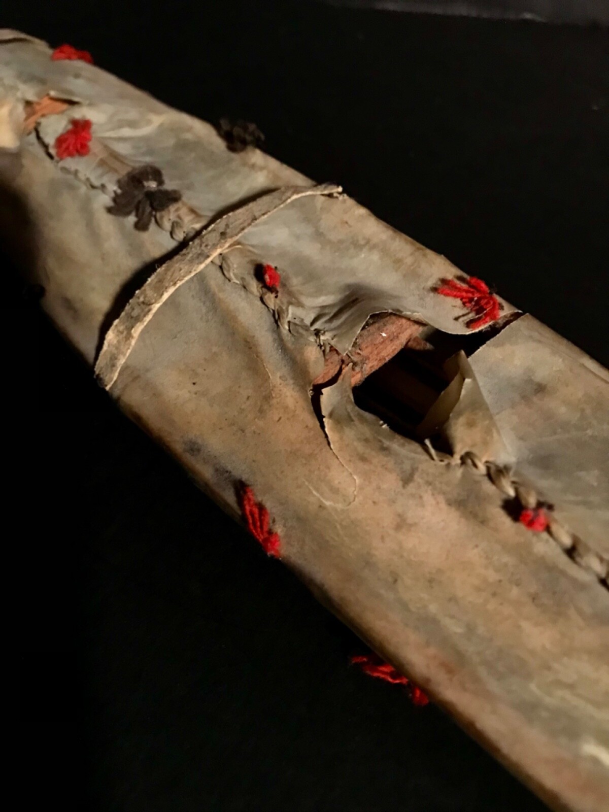 ESKIMO NATIVE KAYAK, WOOD, SEAL & GERMANTOWN WOOL DECORATION, EXCELLENT, C1900