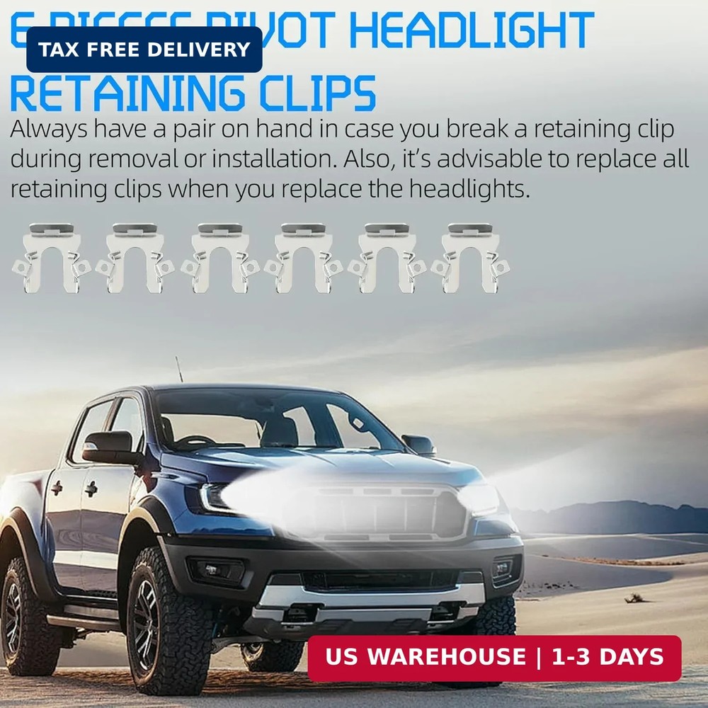 TonGass (6-Pack) Exact Replacement Pivot Headlight Retaining Clips Compatible wi