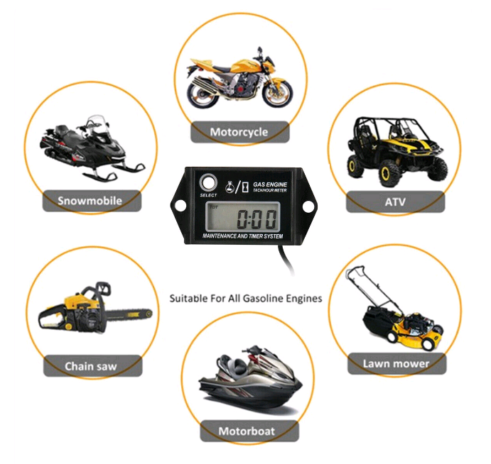 Small Engine Tachometer Hour Meter: Digital Inductive Waterproof Tiny Tach Meter