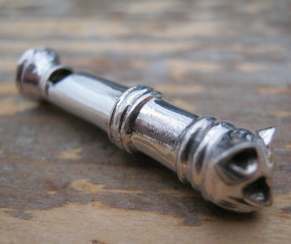 Pretty Solid Silver 925 Whistle With Cute Cat Face - Crisp Sharp Sound