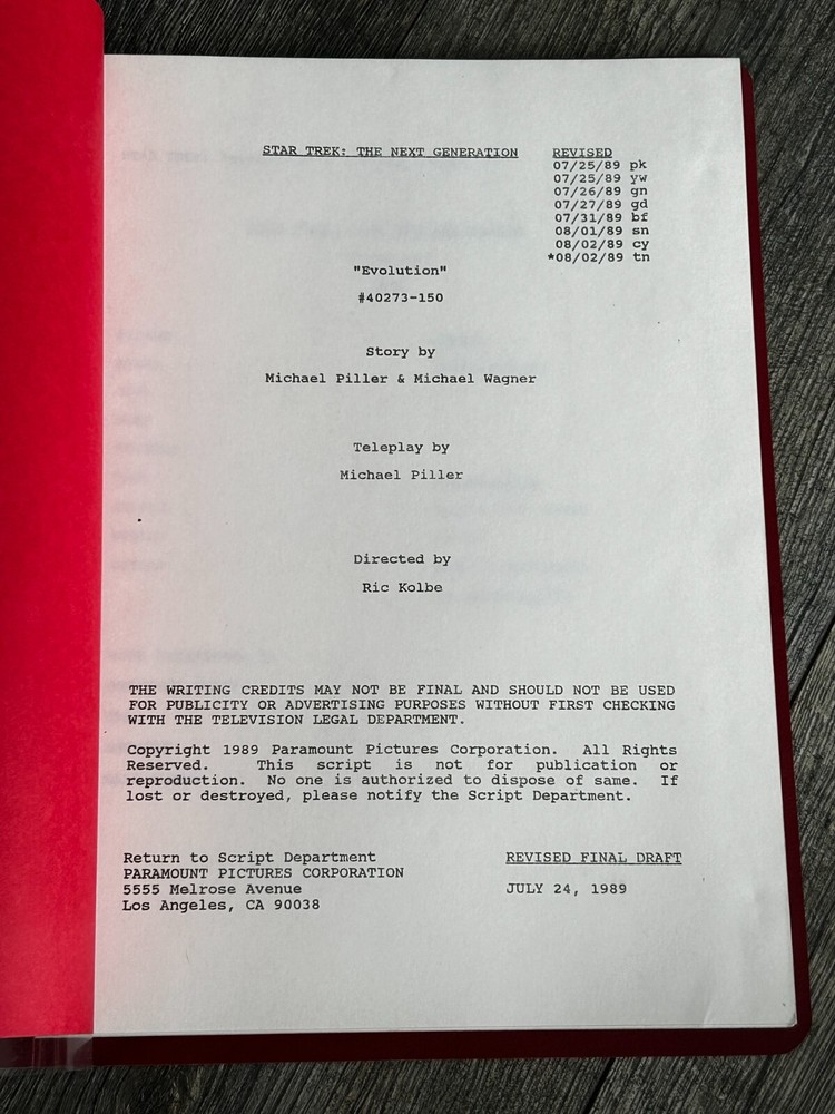 STAR TREK Script The Next Generation Evolution Revised Final Draft July 24 1989