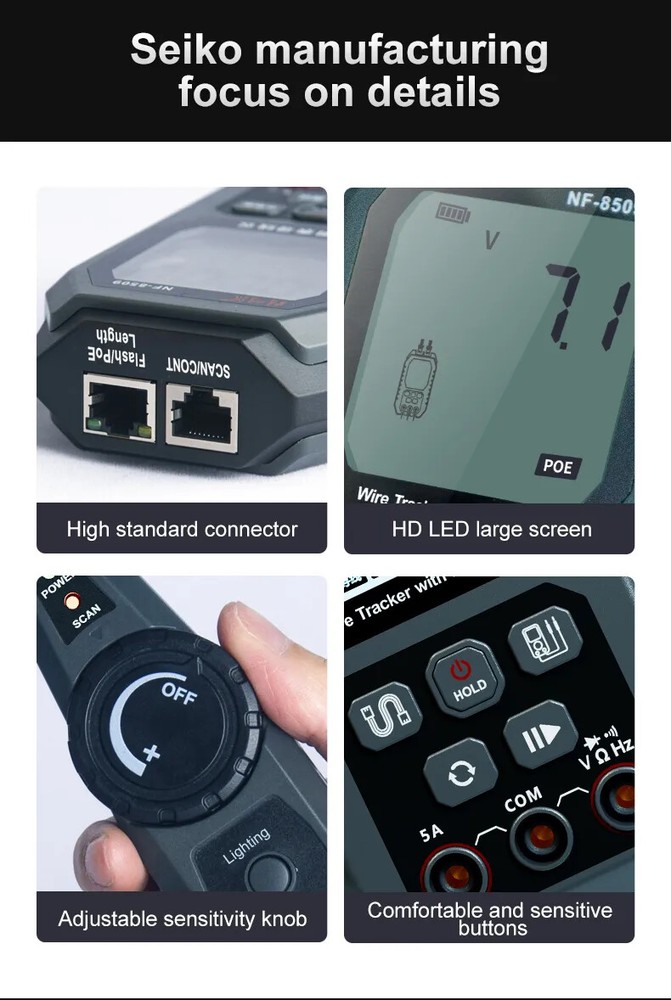 2in1 Network Cable Tester & Digital Multimeter Cable Tracker Cat5Cat6 PoE Tester
