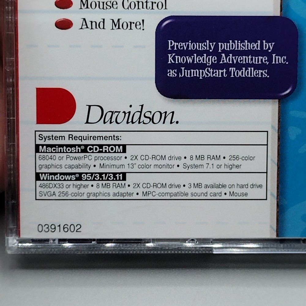 Davidson Learning Center Toddler (PC Windows/Mac) CD ROM - CIB - Works!!