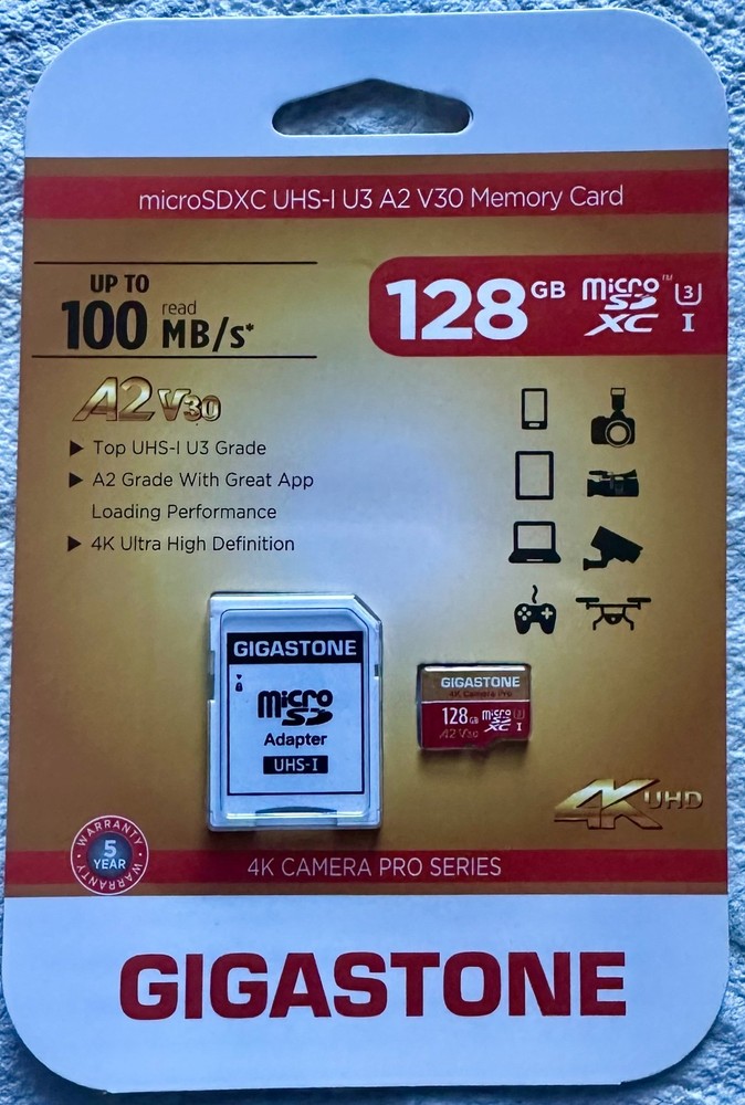 Gaming Storage Security Data Memory GIGASTONE 128GB Micro SD XC A2 V30 (2) Pack.