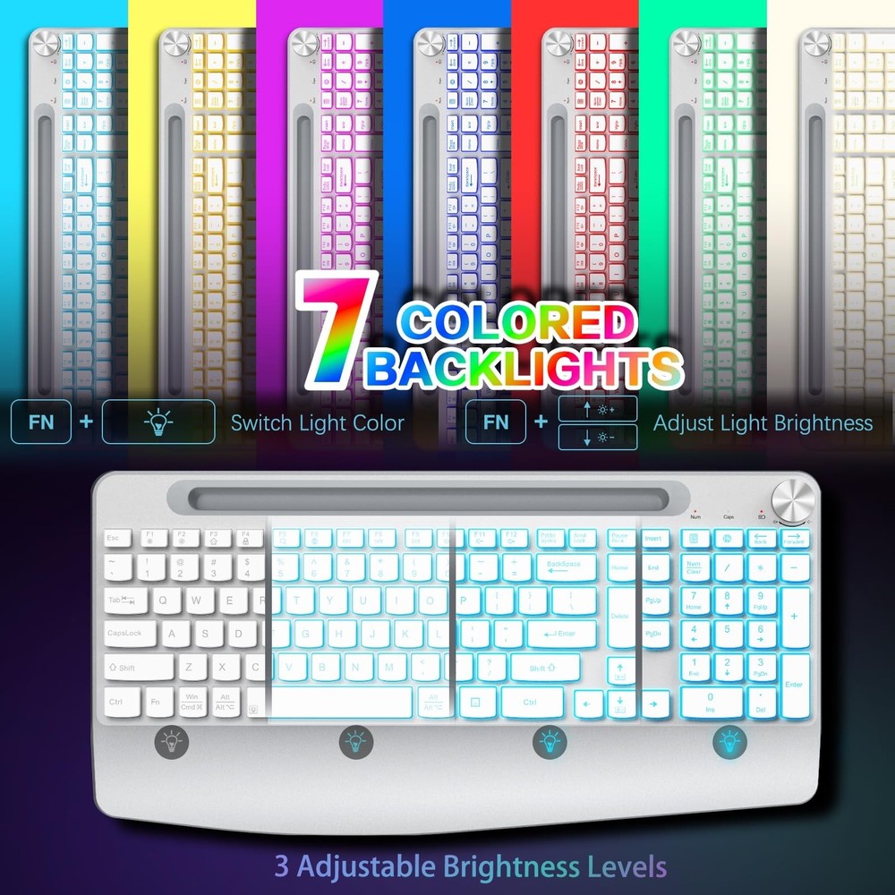 Wireless Keyboard and Mouse Backlits - Full-Sized Ergonomic Lighted Keyboard ...