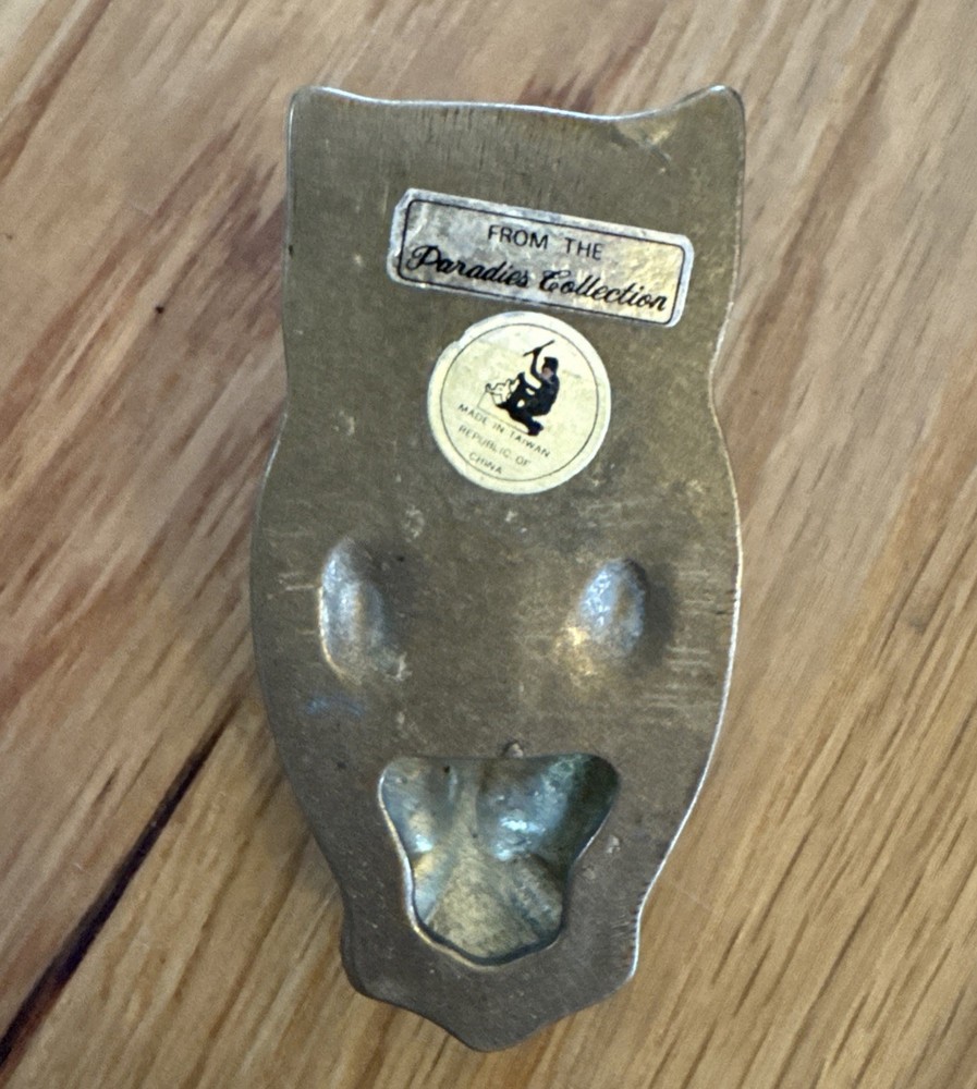 Vintage Solid Brass Owl Paper Clip Clamp +3”