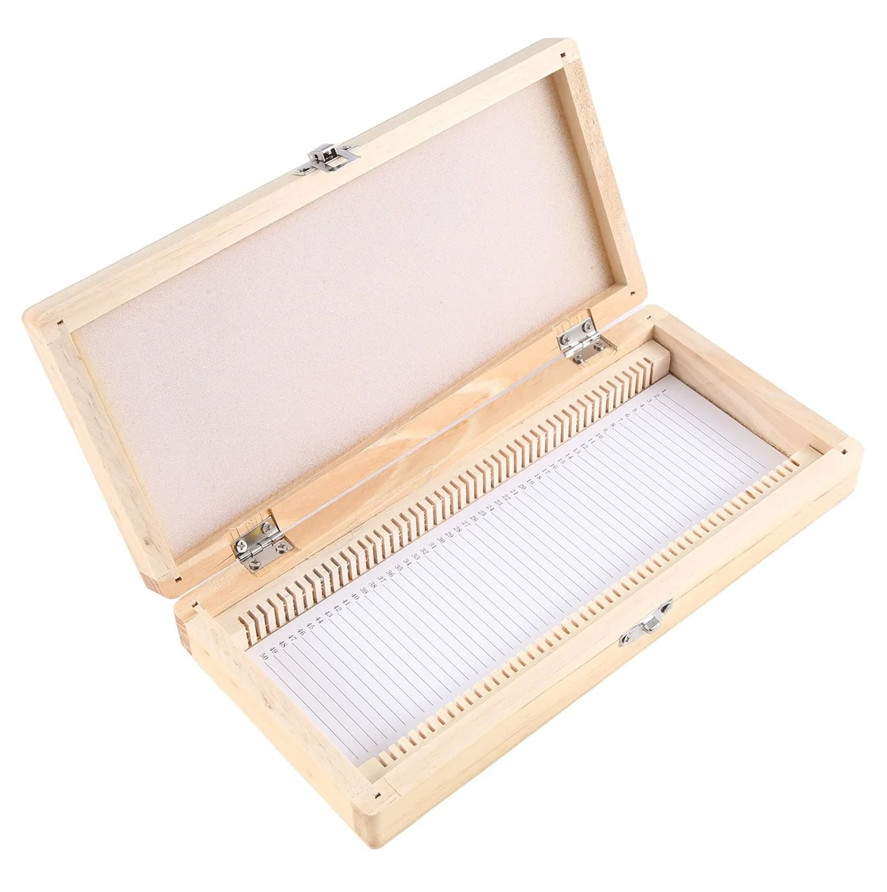 1pcs Wooden Microscope Slide Storage Box – Holds 50 Slides Securely - NEW
