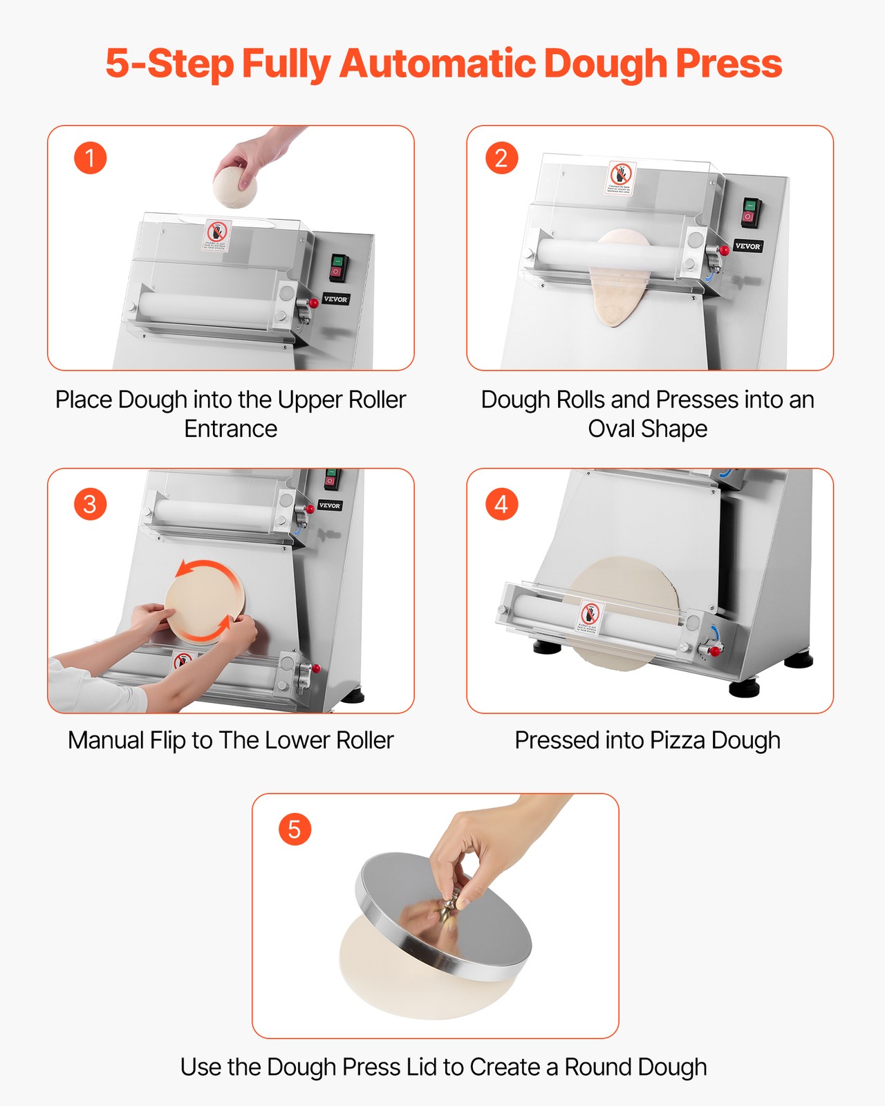 VEVOR 16 Inch Pizza Dough Roller Sheeter Semi-automatic Commercial Dough Press