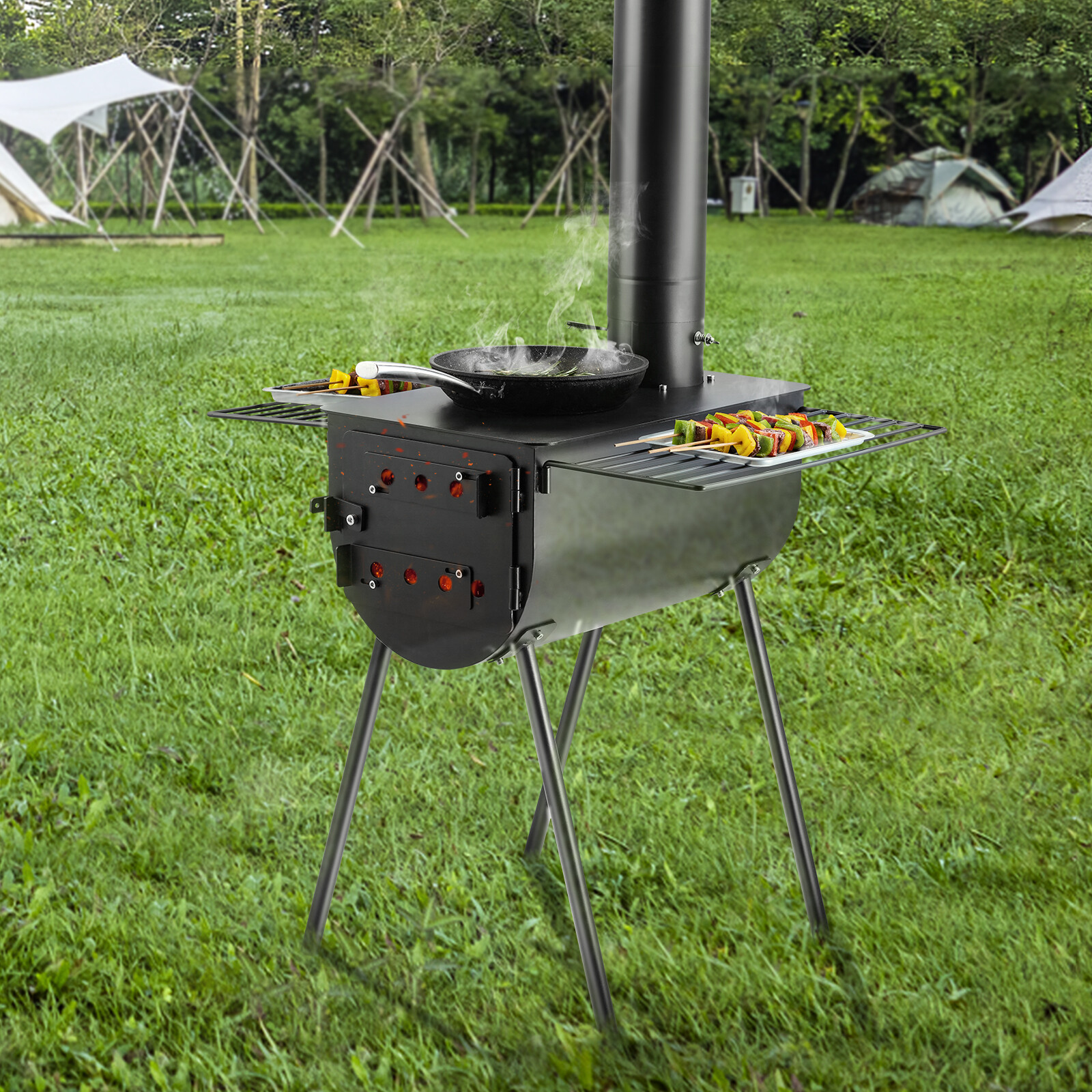 VEVOR Portable Wood Stove Camping Hot Tent BBQ Stove 118 in for Outdoor w/ Pipes