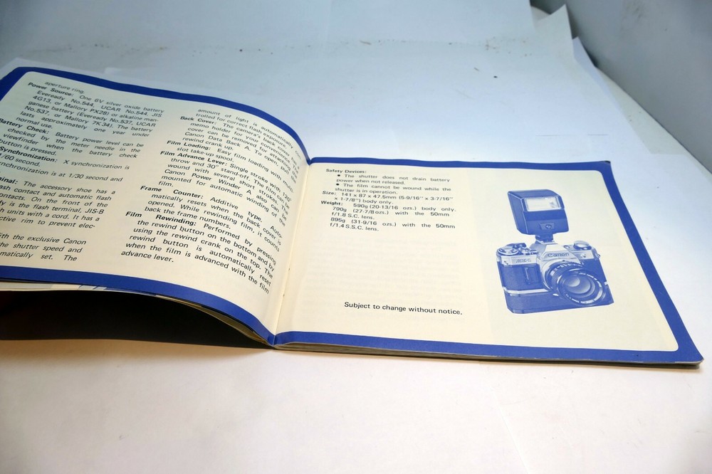 Canon AE-1 camera Manual Guide Instructions EN Instruction Guide