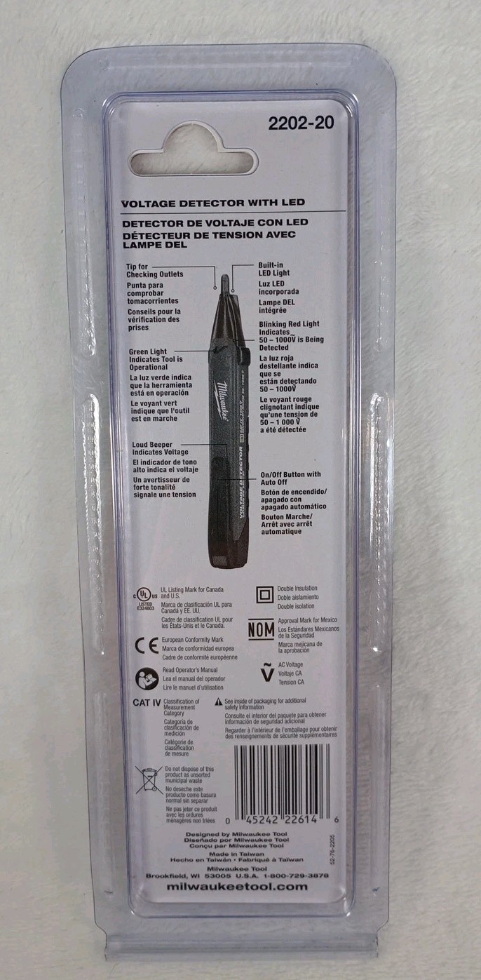 Milwaukee 2202-20 Dual Range Non-Contact Voltage Detector 10-1000V AC CAT IV