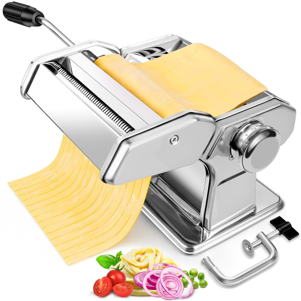 Pasta Maker - 7 Thickness Settings Pasta Roller  2-in-1 Cutter, Stainless Ste...
