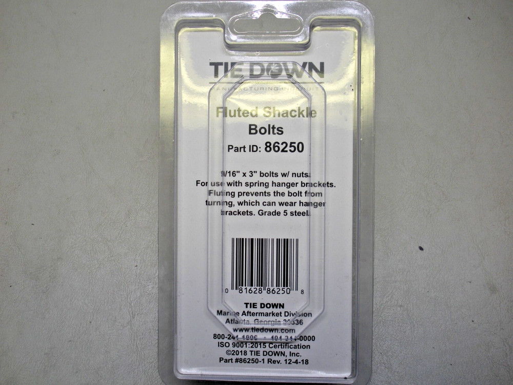 Tie Down 9/16" Fluted Spring Shackle Bolts 86250