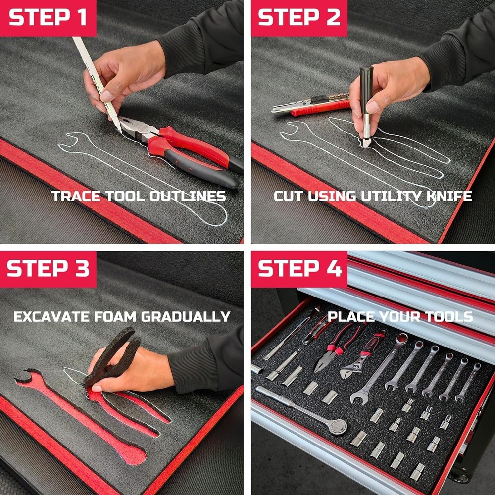Tool Box Foam 3Pack 18x12x1 inch, Foam Inserts for Cases, Polyethylene Tool Foam