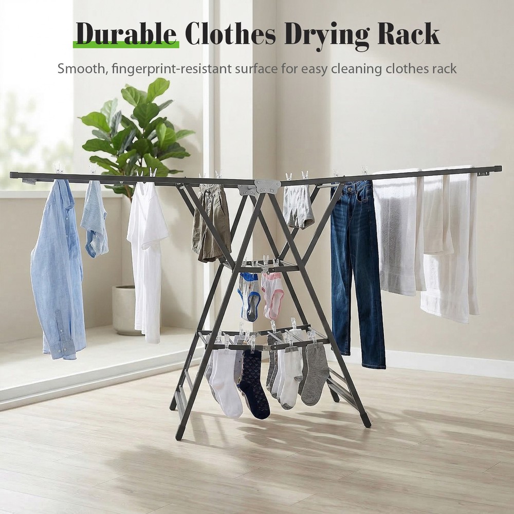 70.87in Clothes Drying Rack Foldable Laundry Drying Rack with Height-Adjustable