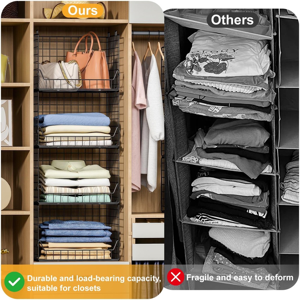 4-Tier Extra Height Stackable Closet Organizer – Foldable Storage Bins for Sw...
