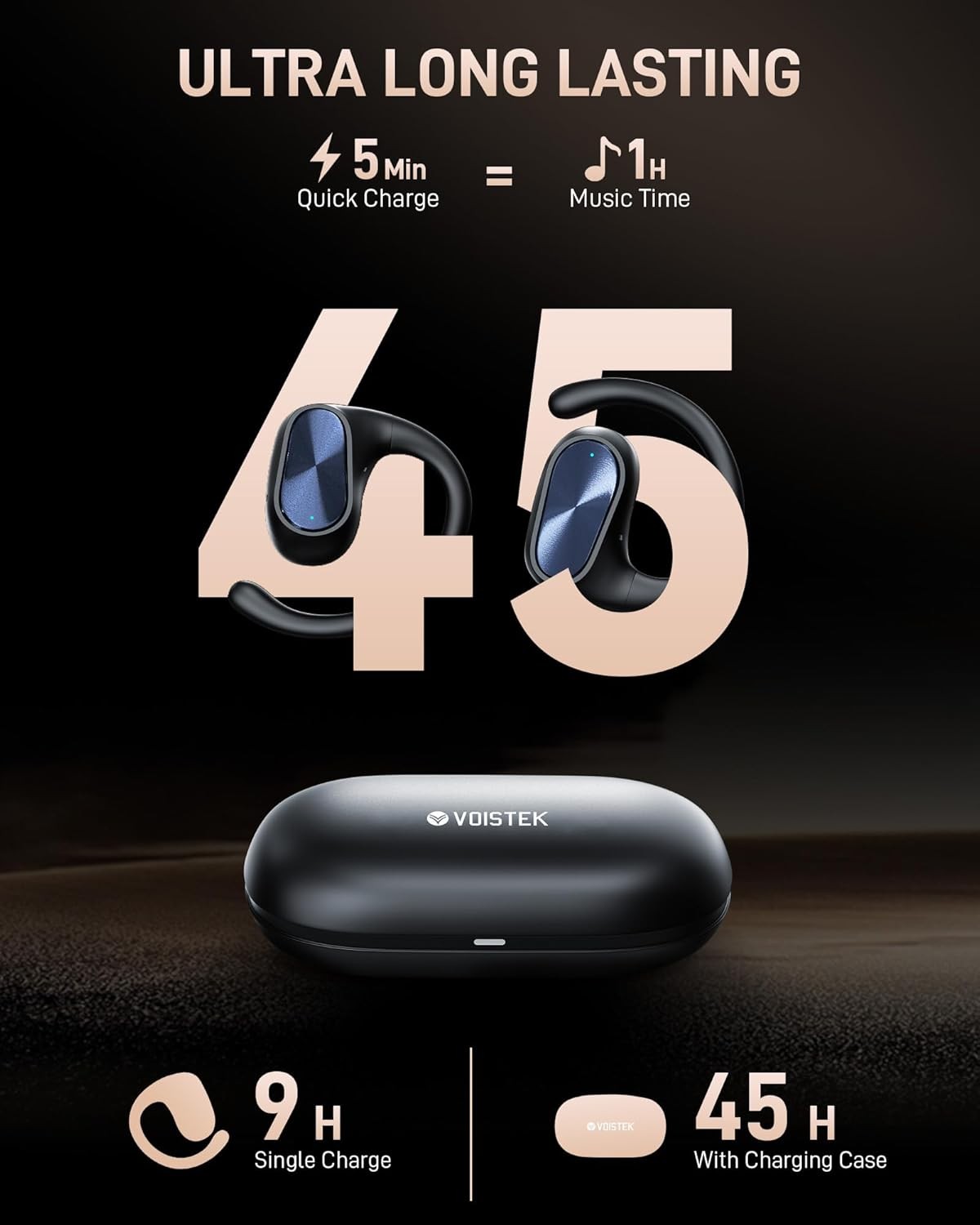 Voistek Wireless Open Ear Headphone Bluetooth 3D Sound Ear Hook TWS Earbuds