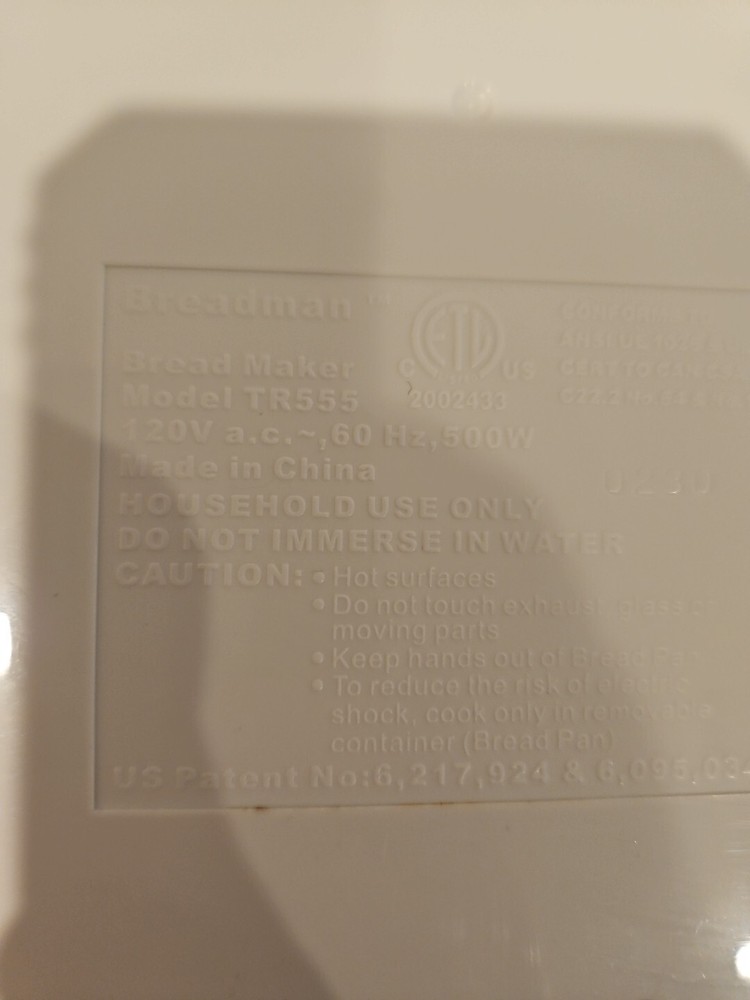 Breadman TR555 Cool Touch Automatic Bread Baker Maker Machine 1 - 2 LB - Working