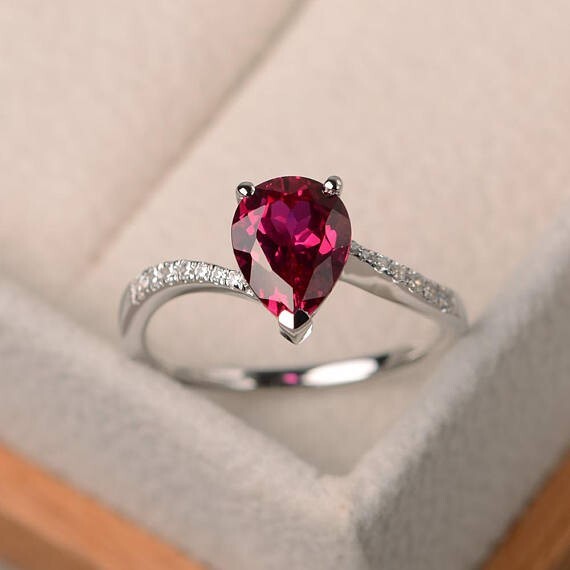 1.70 Ct Natural Ruby Diamond Engagement Wedding Ring 14K Solid White Gold Size 5
