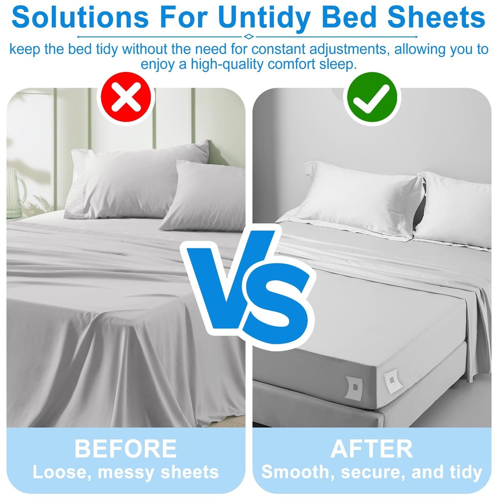 Bed Sheet Holders for Corners,Upgrade Secure Fitted Sheet Holders Keep Sheets...