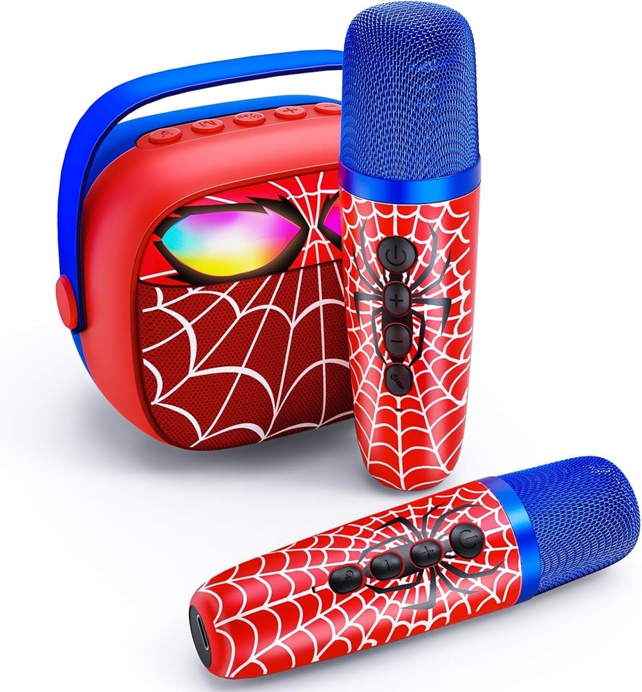 Spider Bluetooth Karaoke Machine - 2 Mics, Light-Up, Voice Effects -Easter Gift
