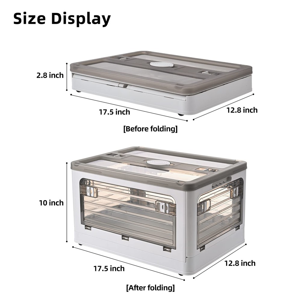 32Qt Plastic Storage Bins With Lid, Collapsible With Wheels, 4 Doors, Stackab...