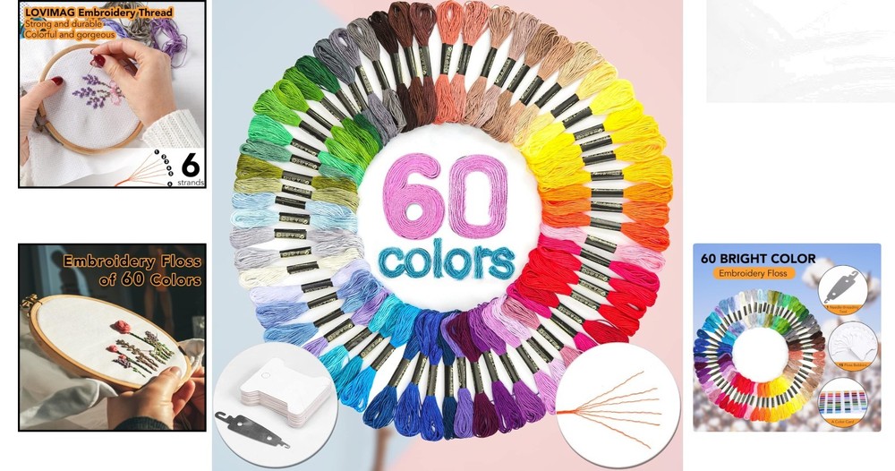 Durable 100% Polyester Embroidery Thread Kit - 60 Skeins for Creative Projects