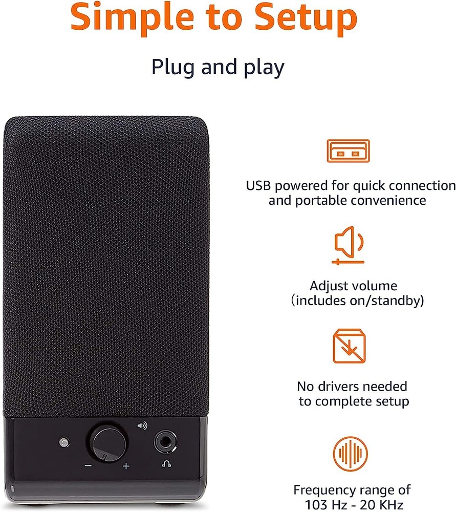 Amazon Basics Computer Speakers for Desktop / Laptop PC USB-Powered Black 2.1 W