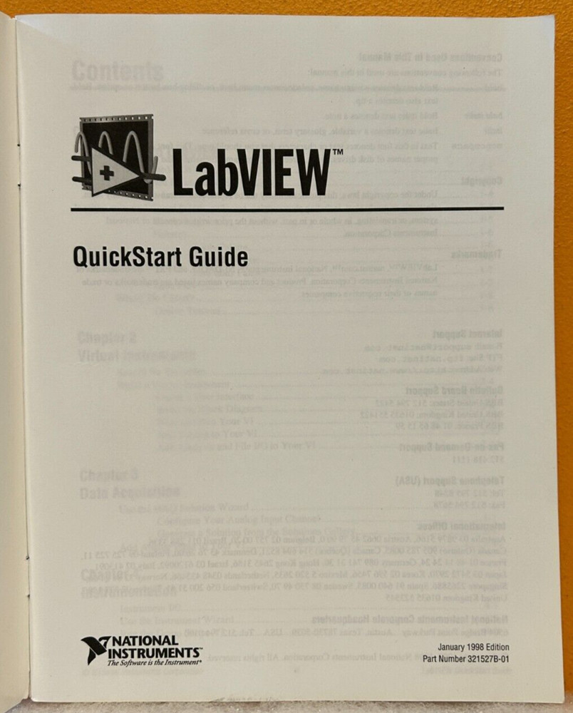 National Instruments 321527B-01 1998 LabView Quick Start Guide Manual.