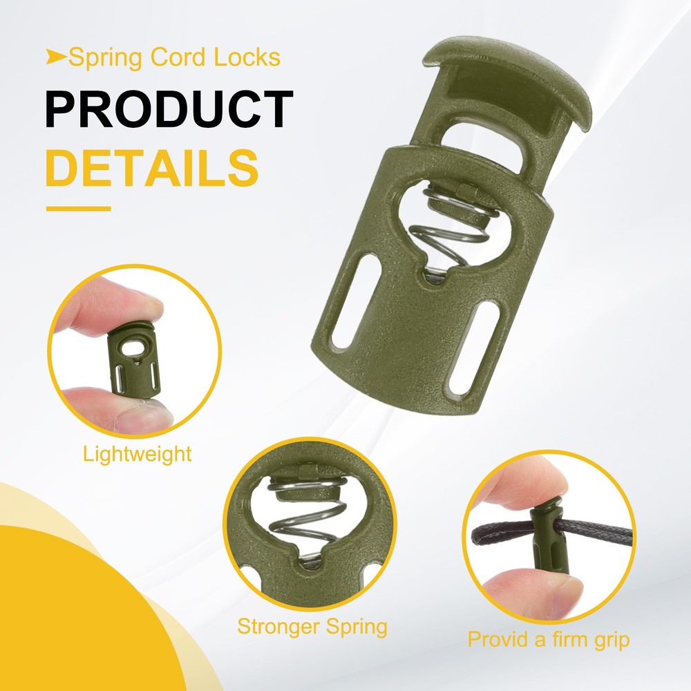 10pcs Spring Cord Locks Plastic Toggle Stopper Cord Stops Fastener, Olive